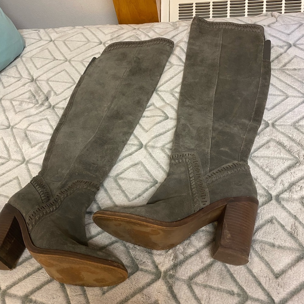 Size 9 Grey suede over knee boots